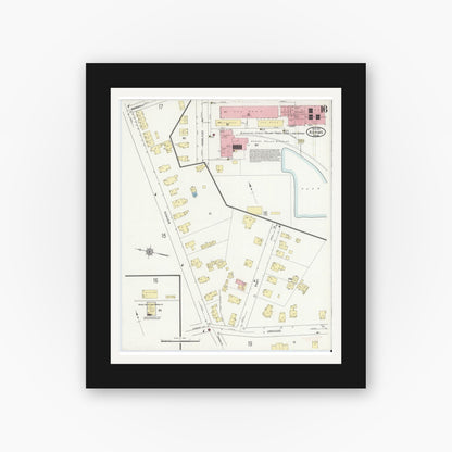 Old map wall art mockup — black gallery frame with white mat — Sanborn Fire Insurance Map from Adams, Berkshire County, Massachusetts (1914), Sheet #0016