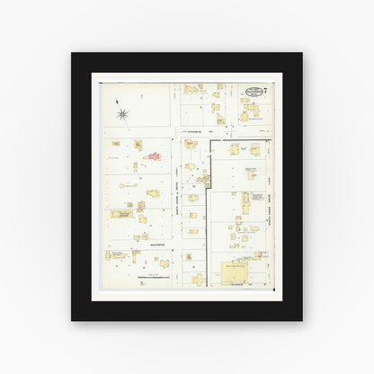Old map wall art mockup — black gallery frame with white mat — Sanborn Fire Insurance Map from South Haven, Van Buren County, Michigan (1908), Sheet #0007