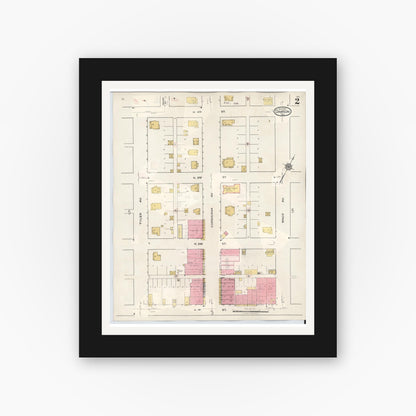 Old map wall art mockup — black gallery frame with white mat — Sanborn Fire Insurance Map from Dawson, Navarro County, Texas (1943), Sheet #0002