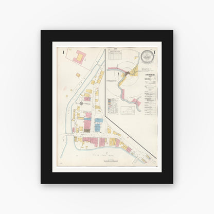 Old map wall art mockup — black gallery frame with white mat — Sanborn Fire Insurance Map from Grundy, Buchanan County, Virginia (1936) - Complete Map Set