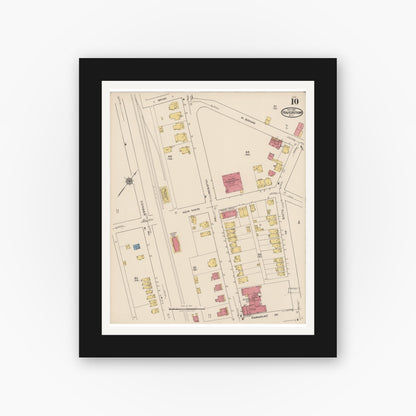 Old map wall art mockup — black gallery frame with white mat — Sanborn Fire Insurance Map from Haverstraw, Rockland County, New York (1921), Sheet #0010
