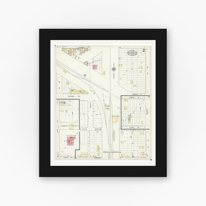 Old map wall art mockup — black gallery frame with white mat — Sanborn Fire Insurance Map from Deer River, Itasca County, Minnesota (1913), Sheet #0002