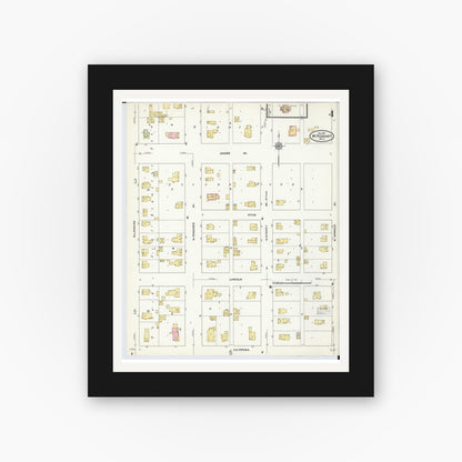 Old map wall art mockup — black gallery frame with white mat — Sanborn Fire Insurance Map from Mount Pleasant, Isabella County, Michigan (1910), Sheet #0004