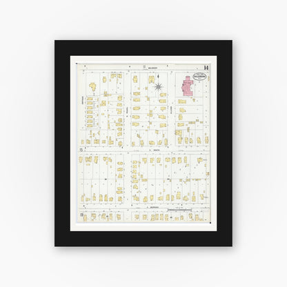 Old map wall art mockup — black gallery frame with white mat — Sanborn Fire Insurance Map from Galesburg, Knox County, Illinois (1906), Sheet #0014
