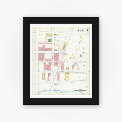 Old map wall art mockup — black gallery frame with white mat — Sanborn Fire Insurance Map from Jefferson, Marion County, Texas (1906), Sheet #0004
