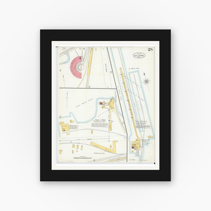 Old map wall art mockup — black gallery frame with white mat — Sanborn Fire Insurance Map from Sault Sainte Marie, Chippewa County, Michigan (1906), Sheet #0028
