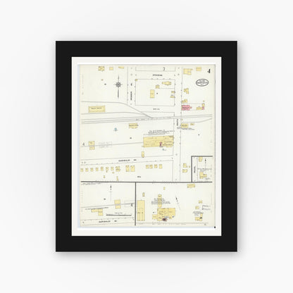 Old map wall art mockup — black gallery frame with white mat — Sanborn Fire Insurance Map from Oakfield, Genesee County, New York (1910), Sheet #0004