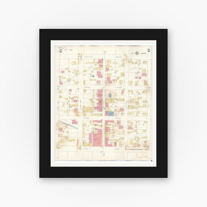 Old map wall art mockup — black gallery frame with white mat — Sanborn Fire Insurance Map from Mascoutah, Saint Clair County, Illinois (1942), Sheet #0002