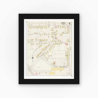 Old map wall art mockup — black gallery frame with white mat — Sanborn Fire Insurance Map from Salem, Columbiana County, Ohio (1915), Sheet #0008