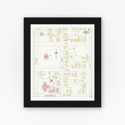 Old map wall art mockup — black gallery frame with white mat — Sanborn Fire Insurance Map from Raleigh, Wake County, North Carolina (1909), Sheet #0007