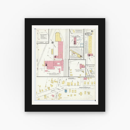 Old map wall art mockup — black gallery frame with white mat — Sanborn Fire Insurance Map from Barberton, Summit County, Ohio (1916), Sheet #0019