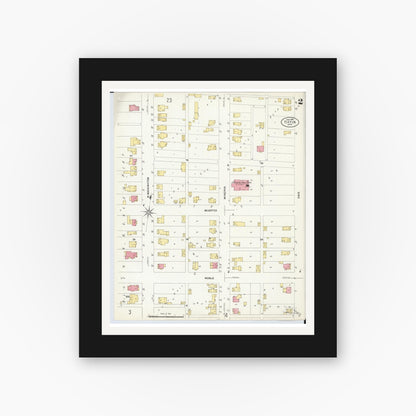 Old map wall art mockup — black gallery frame with white mat — Sanborn Fire Insurance Map from Tiffin, Seneca County, Ohio (1908), Sheet #0002