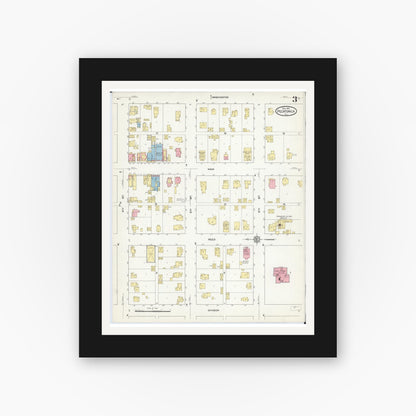 Old map wall art mockup — black gallery frame with white mat — Sanborn Fire Insurance Map from Pecatonica, Winnebago County, Illinois (1912), Sheet #0003