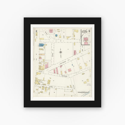 Old map wall art mockup — black gallery frame with white mat — Sanborn Fire Insurance Map from Elkton, Rockingham County, Virginia (1924), Sheet #0002