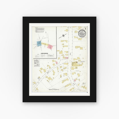 Old map wall art mockup — black gallery frame with white mat — Sanborn Fire Insurance Map from Shrewsbury, Worcester County, Massachusetts (1910), Sheet #0001