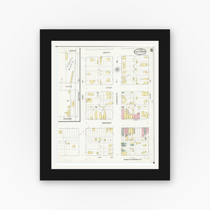 Old map wall art mockup — black gallery frame with white mat — Sanborn Fire Insurance Map from Eagle Grove, Wright County, Iowa (1893), Sheet #0002