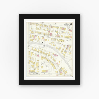 Old map wall art mockup — black gallery frame with white mat — Sanborn Fire Insurance Map from Braddock, Allegheny County, Pennsylvania (1908), Sheet #0021