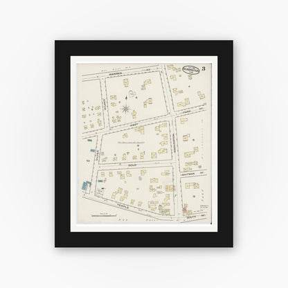 Old map wall art mockup — black gallery frame with white mat — Sanborn Fire Insurance Map from South Abington, Plymouth County, Massachusetts (1885), Sheet #0003