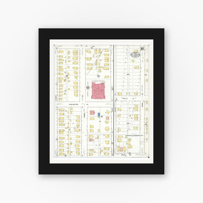 Old map wall art mockup — black gallery frame with white mat — Sanborn Fire Insurance Map from Saint Joseph, Berrien County, Michigan (1921), Sheet #0016