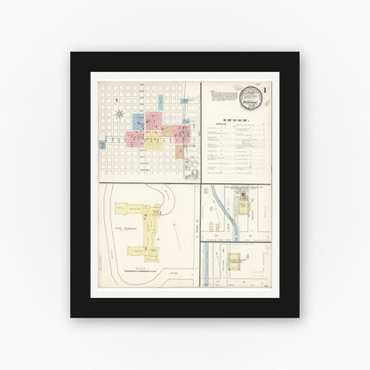 Old map wall art mockup — black gallery frame with white mat — Sanborn Fire Insurance Map from Riverside, Riverside County, California (1888) - Complete Map Set