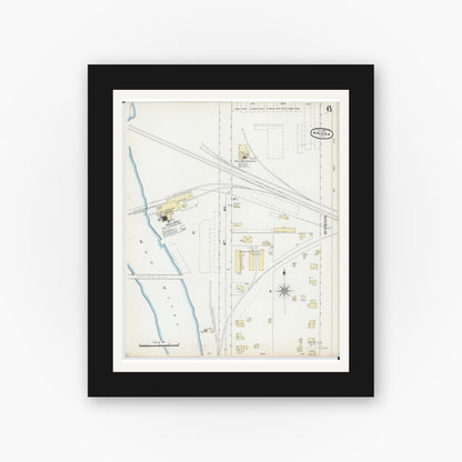 Old map wall art mockup — black gallery frame with white mat — Sanborn Fire Insurance Map from Anoka, Anoka County, Minnesota (1891), Sheet #0006