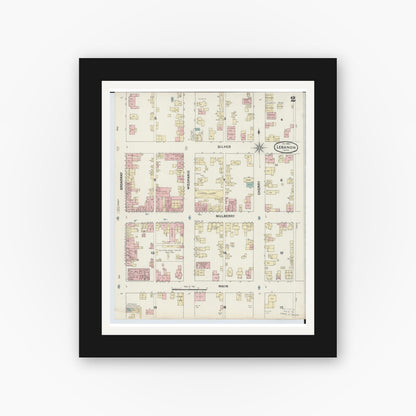 Old map wall art mockup — black gallery frame with white mat — Sanborn Fire Insurance Map from Lebanon, Warren County, Ohio (1890), Sheet #0002