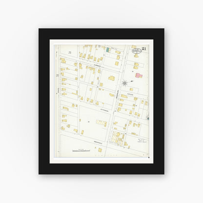 Old map wall art mockup — black gallery frame with white mat — Sanborn Fire Insurance Map from Meadville, Crawford County, Pennsylvania (1905), Sheet #0021