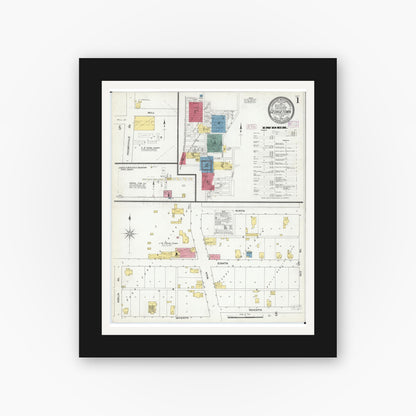 Old map wall art mockup — black gallery frame with white mat — Sanborn Fire Insurance Map from Georgetown, Vermilion County, Illinois (1909) - Complete Map Set