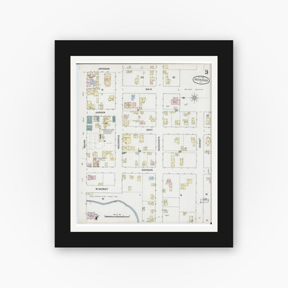 Old map wall art mockup — black gallery frame with white mat — Sanborn Fire Insurance Map from Monroe, Green County, Wisconsin (1889), Sheet #0003