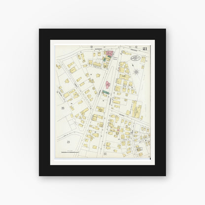 Old map wall art mockup — black gallery frame with white mat — Sanborn Fire Insurance Map from Everett, Middlesex County, Massachusetts (1897), Sheet #0021