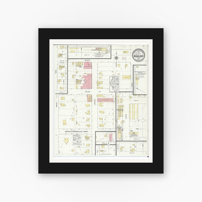 Old map wall art mockup — black gallery frame with white mat — Sanborn Fire Insurance Map from Broadlands, Champaign County, Illinois (1914), Sheet #0001