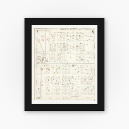Old map wall art mockup — black gallery frame with white mat — Sanborn Fire Insurance Map from McGregor, McLennan County, Texas (1942), Sheet #0003