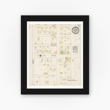 Old map wall art mockup — black gallery frame with white mat — Sanborn Fire Insurance Map from Middletown, Lake County, California (1911) - Complete Map Set
