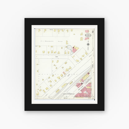 Old map wall art mockup — black gallery frame with white mat — Sanborn Fire Insurance Map from Wellington, Lorain County, Ohio (1911), Sheet #0003