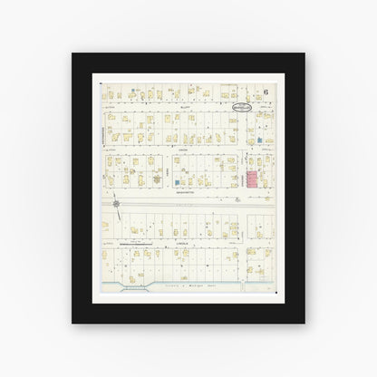 Old map wall art mockup — black gallery frame with white mat — Sanborn Fire Insurance Map from Marseilles, La Salle County, Illinois (1913), Sheet #0006