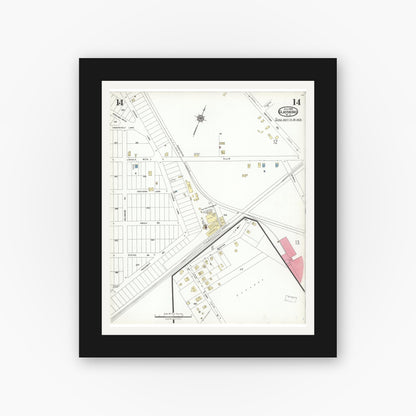 Old map wall art mockup — black gallery frame with white mat — Sanborn Fire Insurance Map from Glassboro, Gloucester County, New Jersey (1923), Sheet #0014