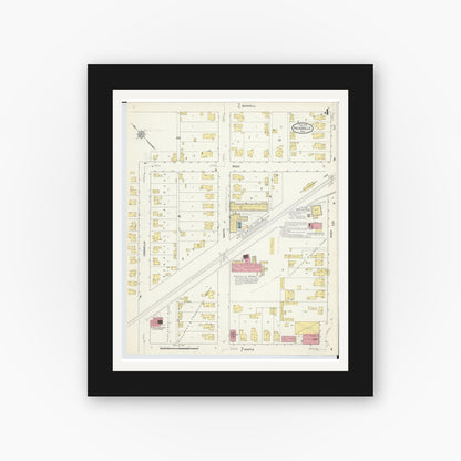 Old map wall art mockup — black gallery frame with white mat — Sanborn Fire Insurance Map from Hicksville, Defiance County, Ohio (1913), Sheet #0004