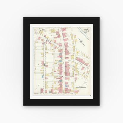 Old map wall art mockup — black gallery frame with white mat — Sanborn Fire Insurance Map from Kutztown, Berks County, Pennsylvania (1913), Sheet #0004