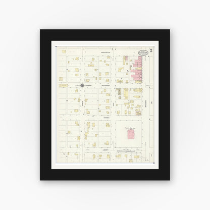 Old map wall art mockup — black gallery frame with white mat — Sanborn Fire Insurance Map from Plainview, Wabasha County, Minnesota (1911), Sheet #0002
