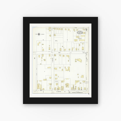 Old map wall art mockup — black gallery frame with white mat — Sanborn Fire Insurance Map from Clayton, Gloucester County, New Jersey (1910), Sheet #0007