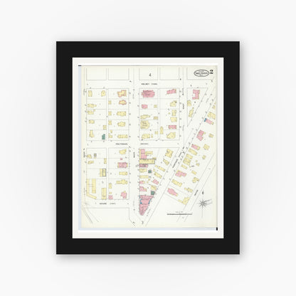 Old map wall art mockup — black gallery frame with white mat — Sanborn Fire Insurance Map from Three Rivers, Saint Joseph County, Michigan (1909), Sheet #0002