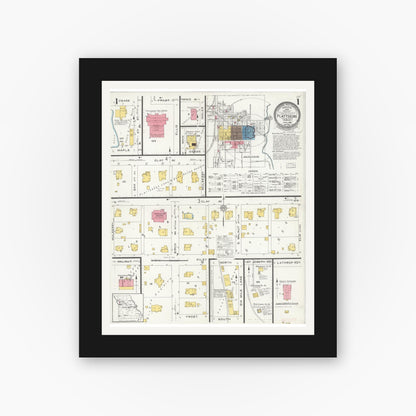 Old map wall art mockup — black gallery frame with white mat — Sanborn Fire Insurance Map from Plattsburg, Clinton County, Missouri (1926) - Complete Map Set