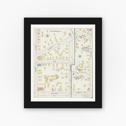 Old map wall art mockup — black gallery frame with white mat — Sanborn Fire Insurance Map from Cortland, Cortland County, New York (1887), Sheet #0006