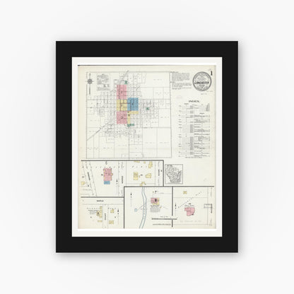 Old map wall art mockup — black gallery frame with white mat — Sanborn Fire Insurance Map from Lancaster, Grant County, Wisconsin (1912) - Complete Map Set