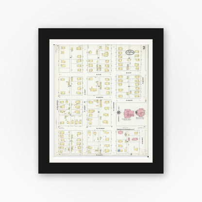 Old map wall art mockup — black gallery frame with white mat — Sanborn Fire Insurance Map from Clinton, De Witt County, Illinois (1910), Sheet #0002