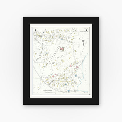 Old map wall art mockup — black gallery frame with white mat — Sanborn Fire Insurance Map from Cleves, Hamilton County, Ohio (1938), Sheet #0005