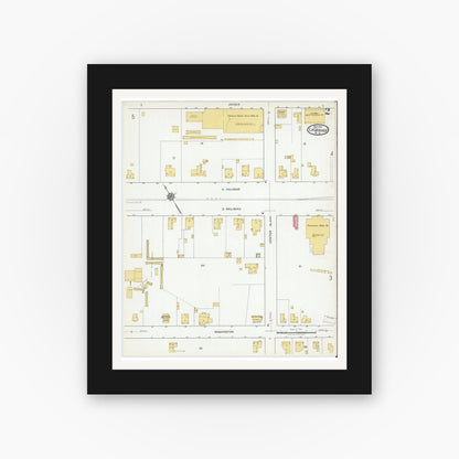 Old map wall art mockup — black gallery frame with white mat — Sanborn Fire Insurance Map from La Grange, Lenoir County, North Carolina (1919), Sheet #0002