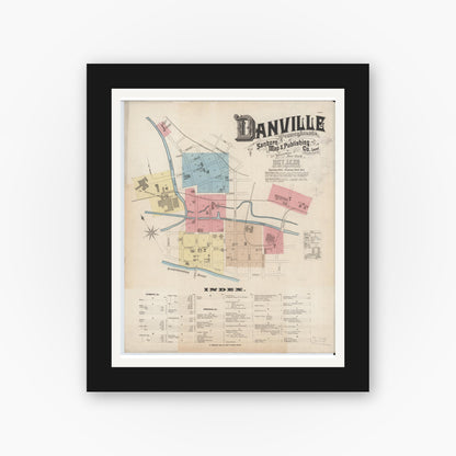 Old map wall art mockup — black gallery frame with white mat — Sanborn Fire Insurance Map from Danville, Montour County, Pennsylvania (1885) - Complete Map Set