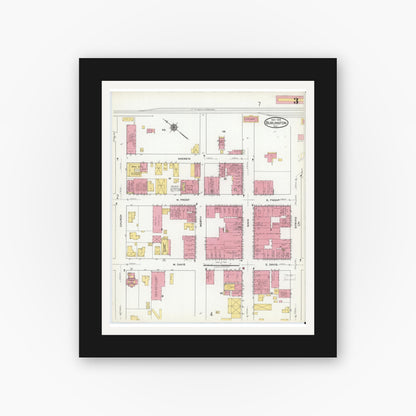 Old map wall art mockup — black gallery frame with white mat — Sanborn Fire Insurance Map from Burlington, Alamance County, North Carolina (1918), Sheet #0003