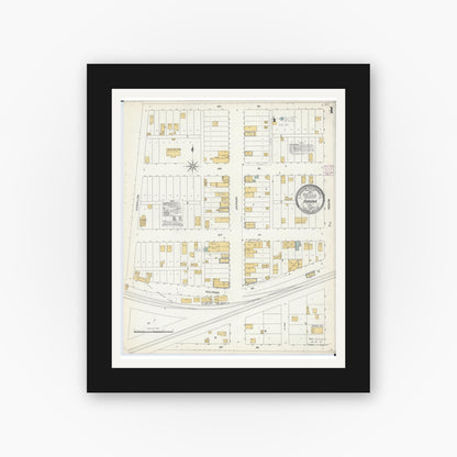 Old map wall art mockup — black gallery frame with white mat — Sanborn Fire Insurance Map from Aurora, Saint Louis County, Minnesota (1906), Sheet #0001